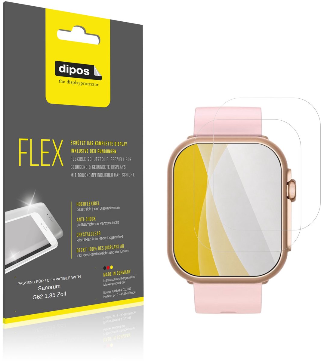 dipos – 2x Beschermfolie geschikt voor Sanorum G62 1.85 Zoll | 3D Full Cover Screenprotector | 100% Passend