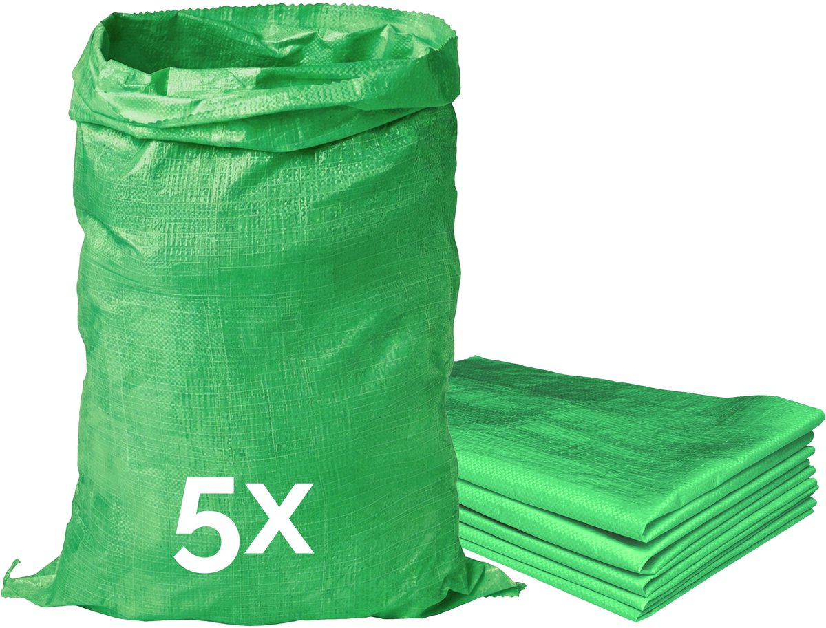 Garronda 85 x 50 cm 5 stuks Zandzakken Puinzakken Geweven Zakken Groen GD-0258