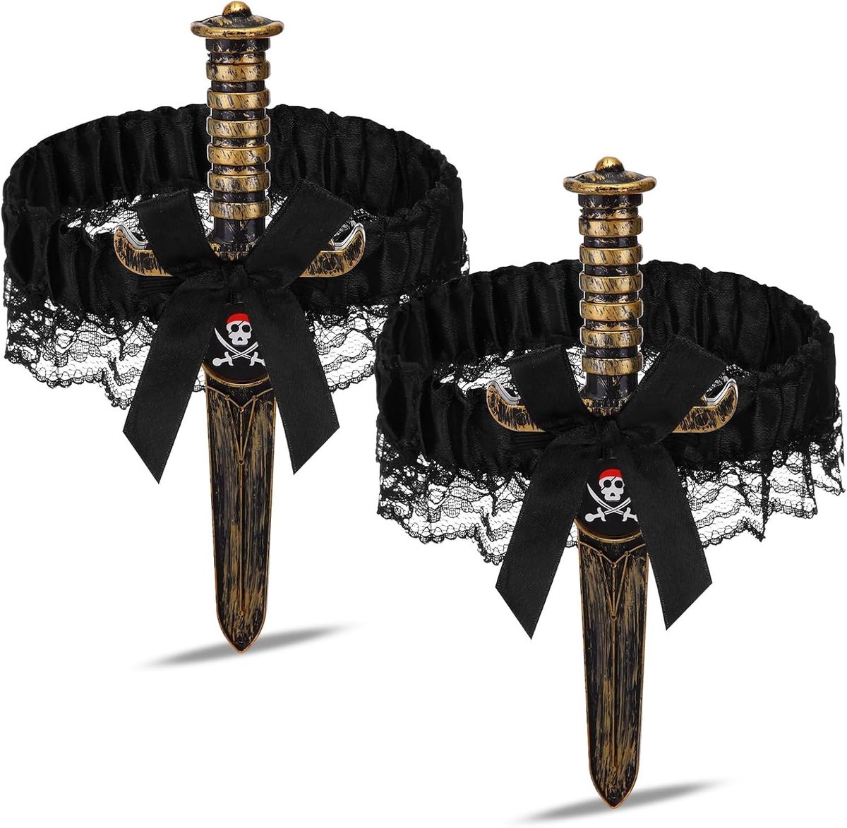 Set van 2 Kousenbanden met Strik en Dagger voor Piratenkostuum - Halloween Accessoires voor Piratenfeest en Cosplay