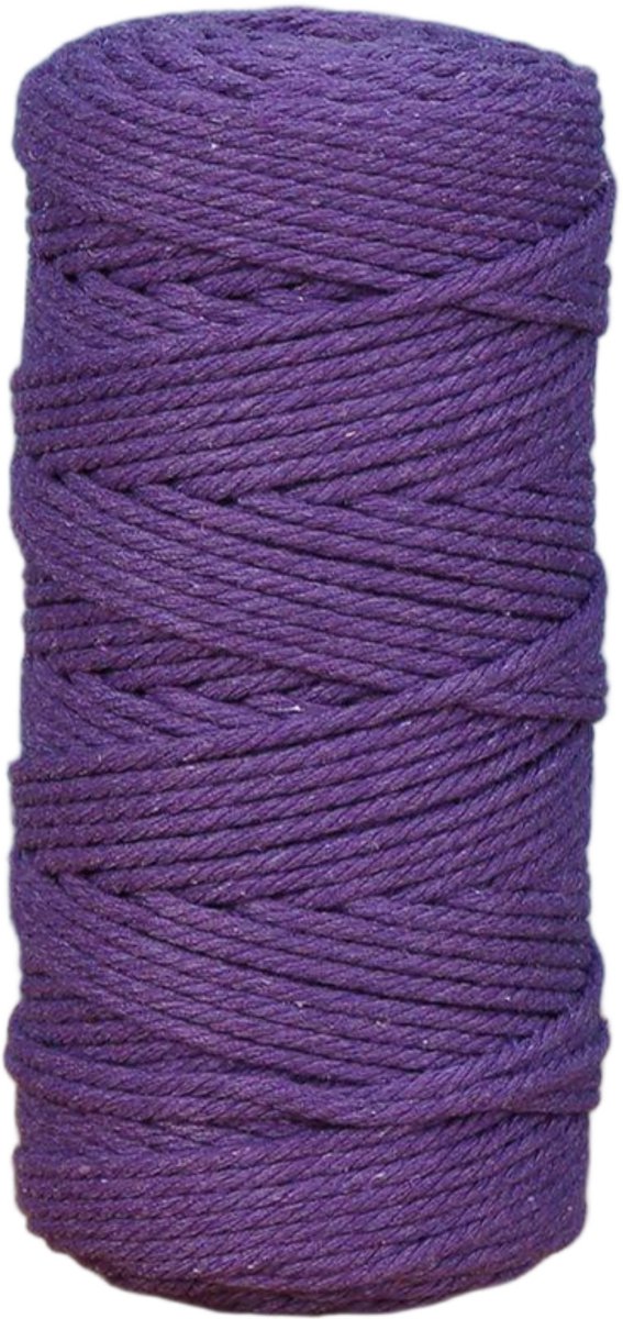 Macramétouw 3 mm x 100 m, natuurlijk katoenen draad voor wanddecoratie, plantenhangers, boho-decoratie,Diep violet