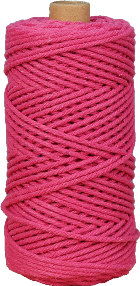 Macramétouw 3 mm x 100 m, natuurlijk katoenen draad voor wanddecoratie, plantenhangers, boho-decoratie,Roze rood