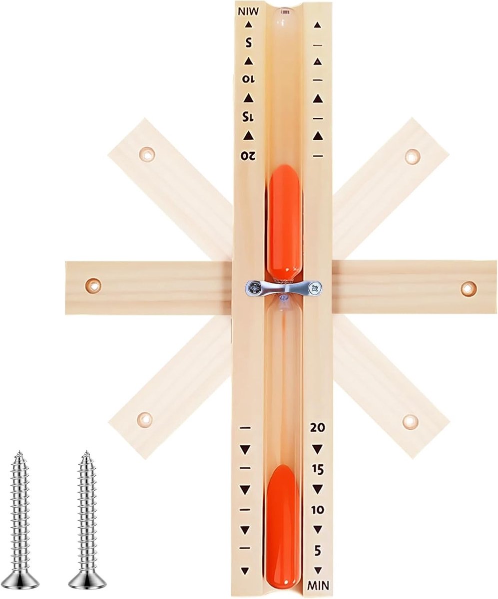 Sauna zandloper klok 20 minuten, 360° draaibaar, robuust en hittebestendig, wandmontage, oranje zand, perfect voor wellness en ontspanning