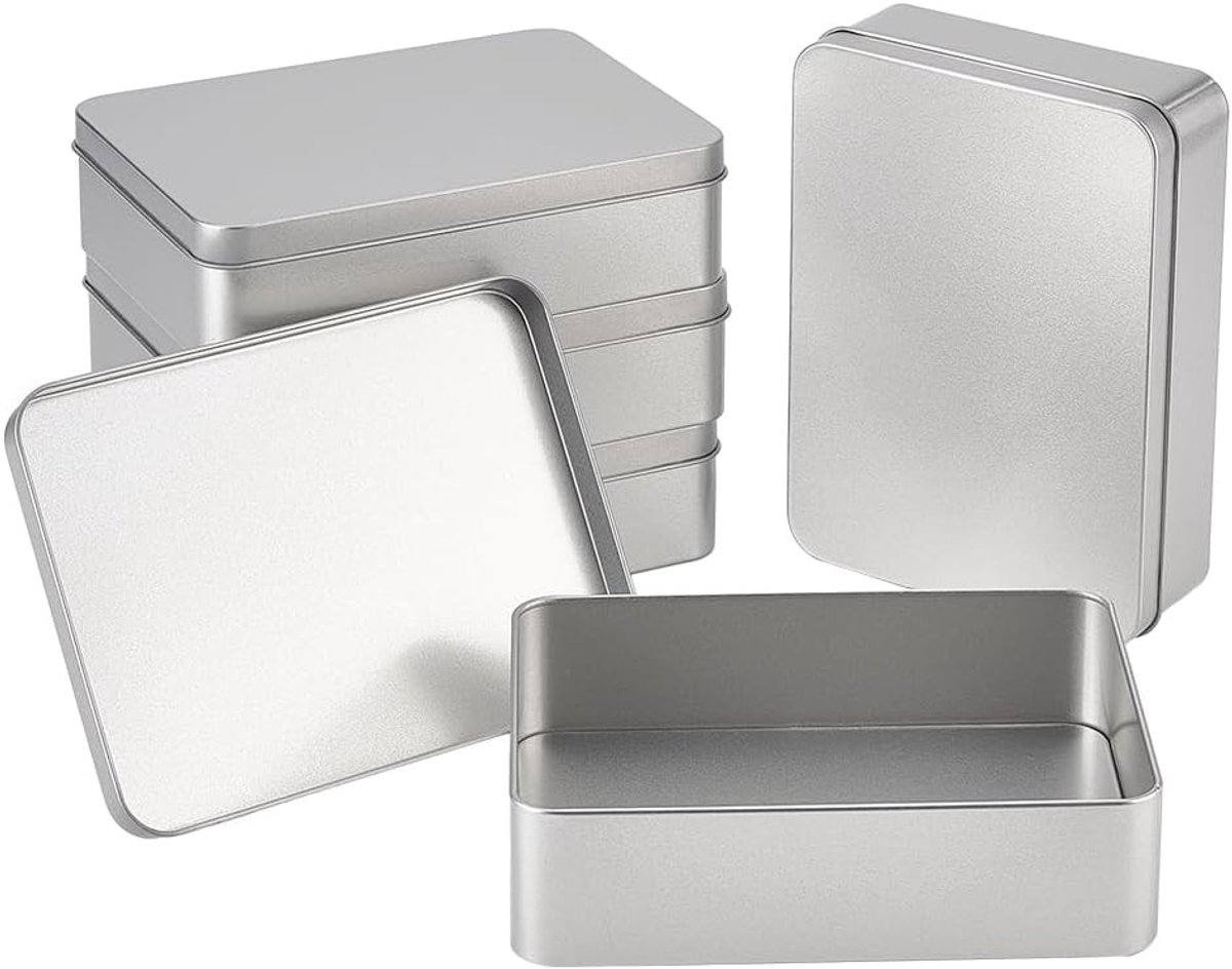 5 Stuks Lege Metalen Dozen Rectangulaire Blikjes voor Luchtdichte Opslag van Kleine Voorwerpen en Cadeaus - 15 cm x 10 cm x 4 cm