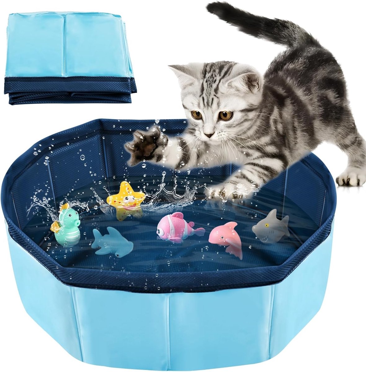 Vouwbaar Dierenbad voor Honden en Katten, Ideaal voor Zwemmen, Badderen en Opslag (30x10cm - Blauw)