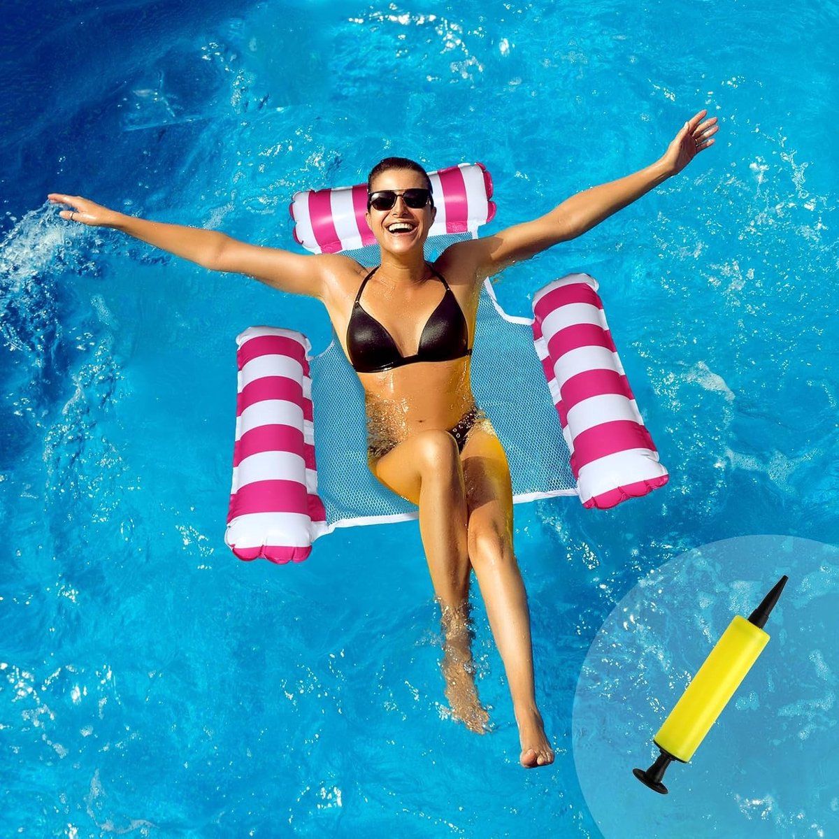 Zwemmat met Net - 3-in-1 Luchtbed voor het Zwembad - Opblaasbare Waterstoel voor Strand en Meer met Pomp en Accessoires