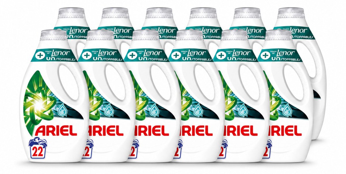 12 x Ariel – +Touch van Lenor Unstoppables – Vloeibaar Wasmiddel – 990 ml - Voordeelverpakking - 12 stuks