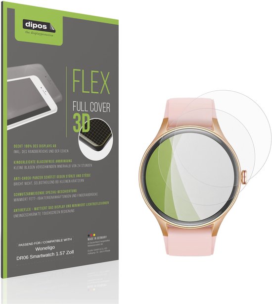 Screenprotector met merklogo dipos, speciaal voor de Woneligo DR06 Smartwatch. Mat oppervlak, flexibel.