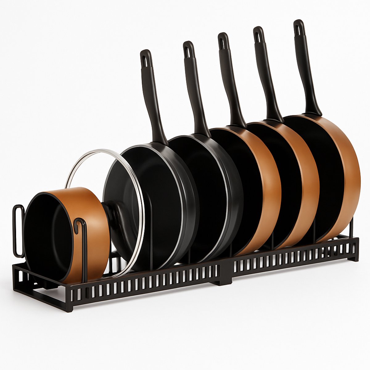 Ibenzoa ® Keukenkast-organizer - Pannen- en dekselhouder - Uitbreidbaar 30-59 cm - Bruin - 10 verstelbare vakken