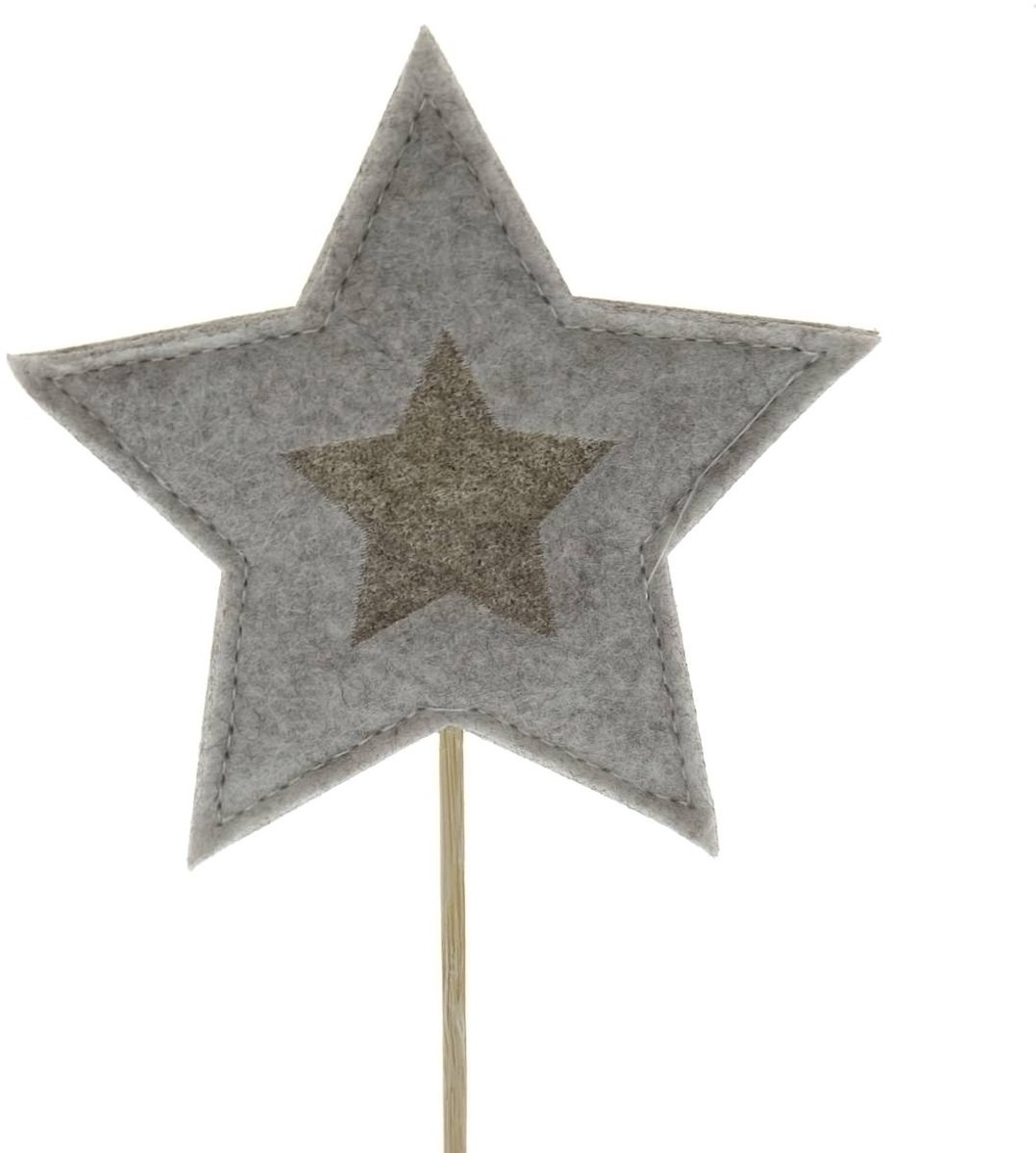 Scheulen Kerstdecoratie Plantensteker Ster Grijs-Beige Ø 10 cm Vilt