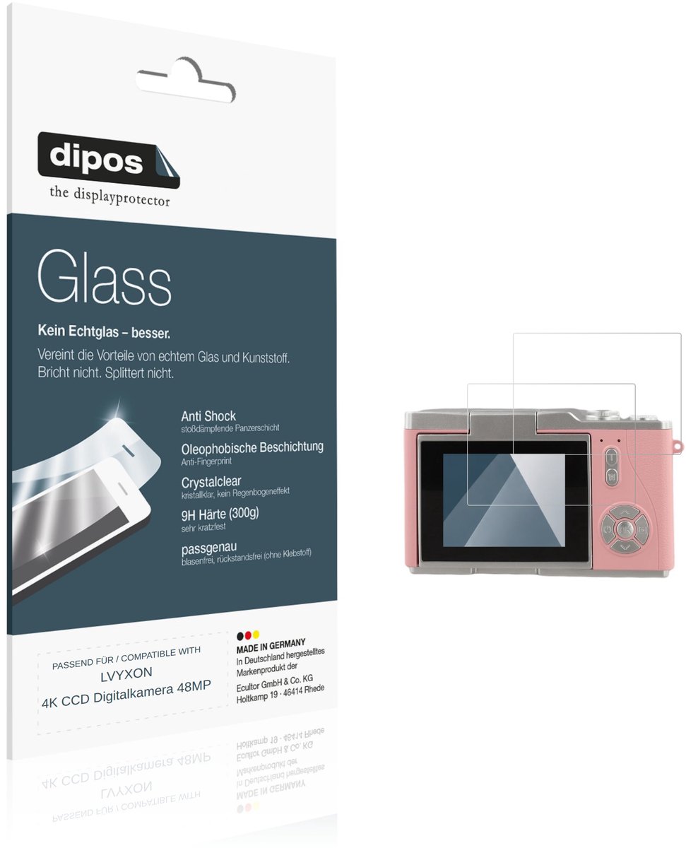dipos – 2x Pantserfolie geschikt voor LVYXON 4K CCD Digitalkamera 48MP | 9H Screenprotector