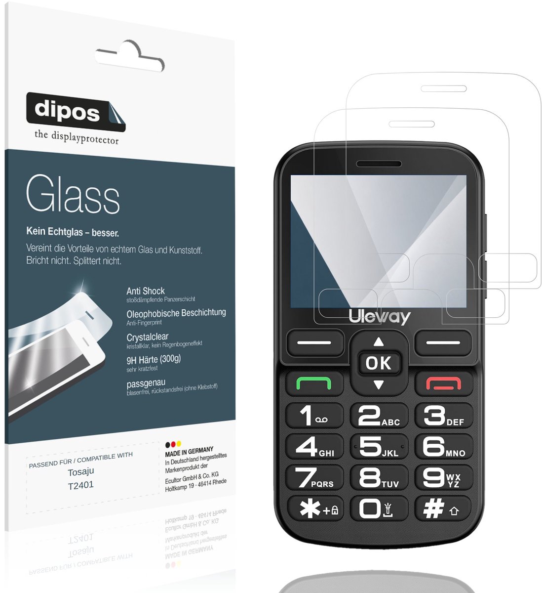dipos – 2x Pantserfolie geschikt voor Tosaju T2401 | 9H Screenprotector