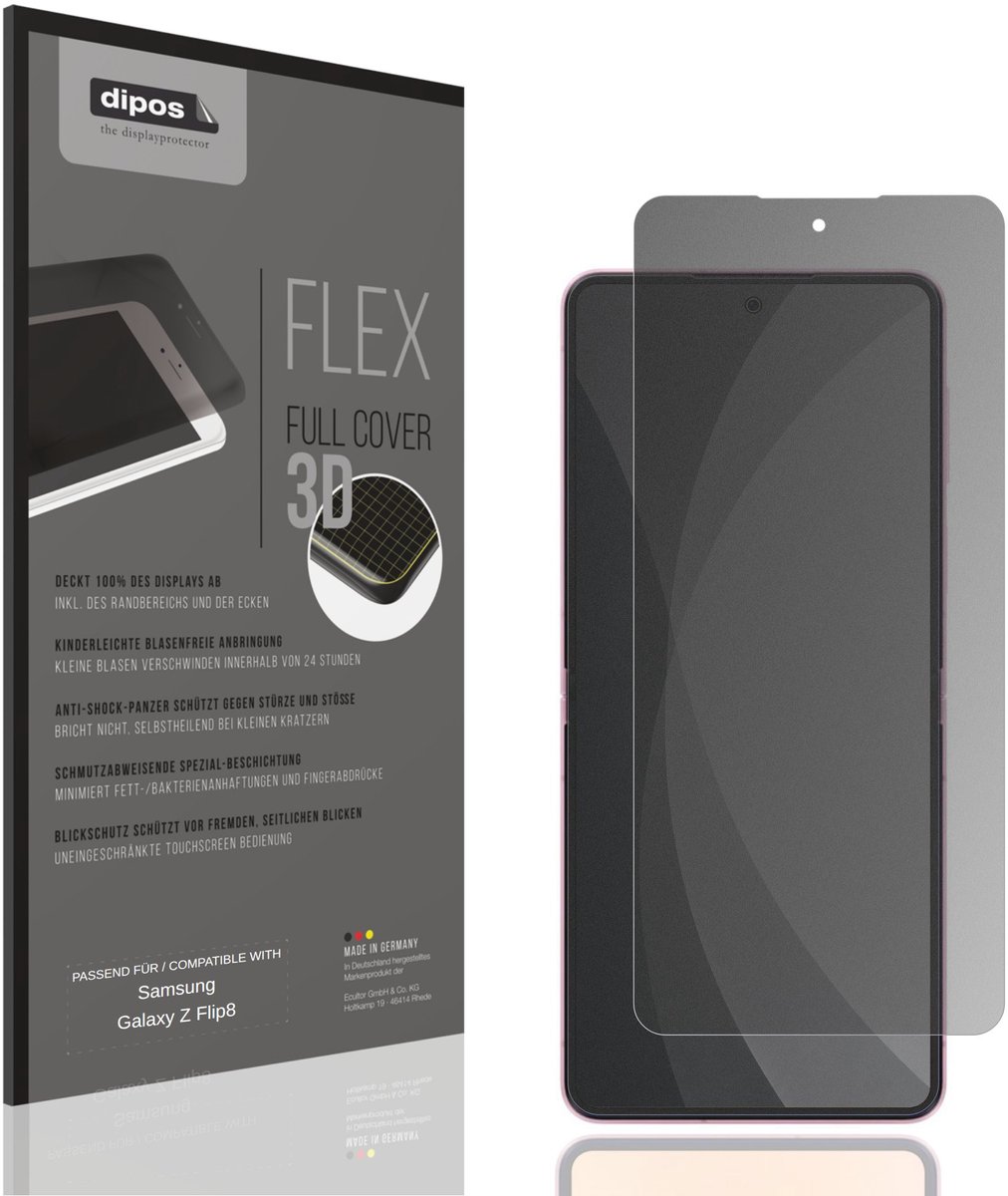 dipos FLEX – Matte Privacy Screenprotector geschikt voor Samsung Galaxy Z Flip8 Binnenkant | Volledige Schermbescherming | Case-Friendly