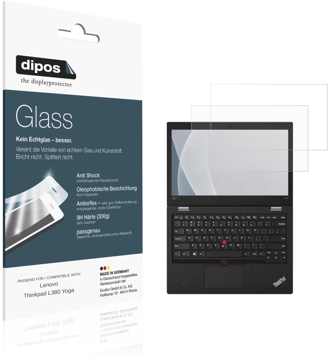 dipos – 2x Matte Pantserfolie geschikt voor Lenovo Thinkpad L380 Yoga | 9H Screenprotector