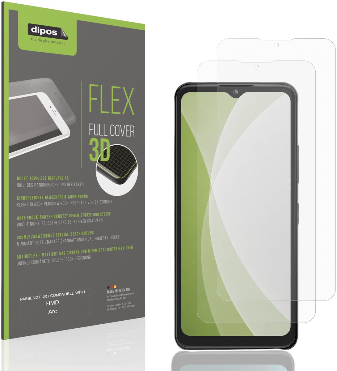 dipos FLEX – 2x Matte Screenprotector geschikt voor HMD Arc | Volledige Schermbescherming | Case-Friendly
