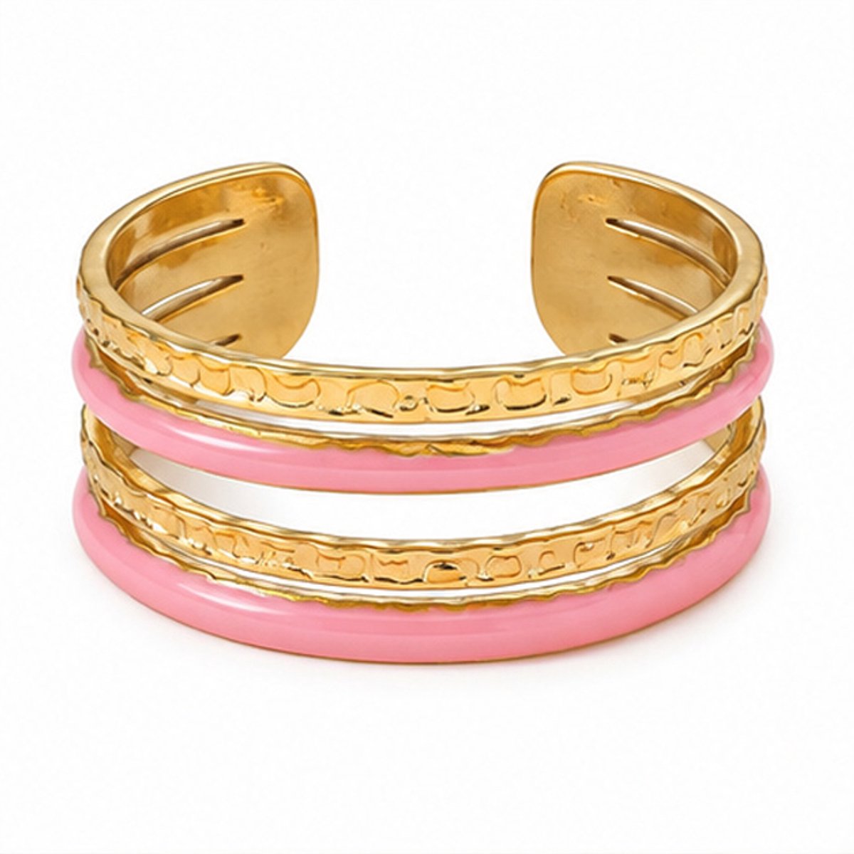 Deja Jewels - Dames ring - Goudkleurig edelstaal - Roze Banddetails