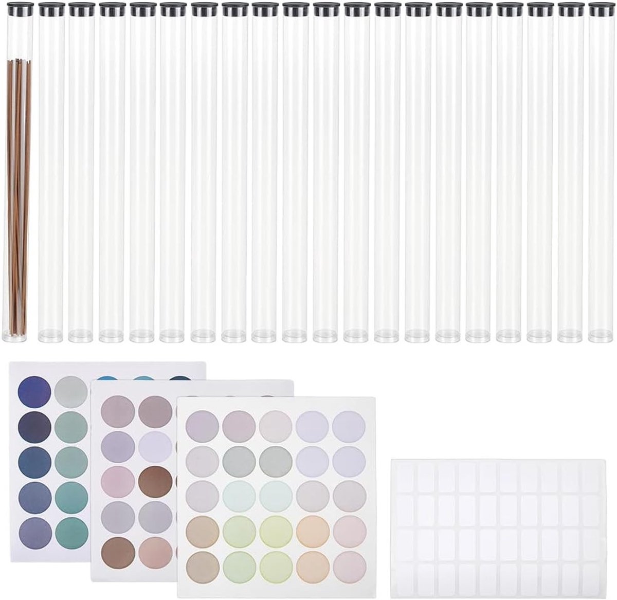 Set van 20 transparante wierookstokjeshouders met opbergbuisjes en stickers voor aromatherapie en ontspanning, 25 x 1,9 cm