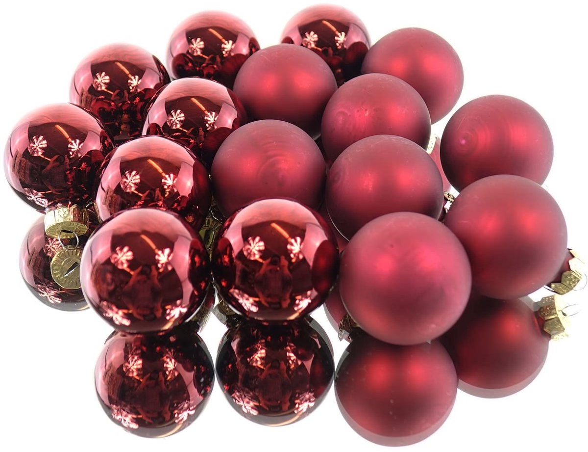 Kerstballen set 16-delig | glas | donkerrood | 3,5cm