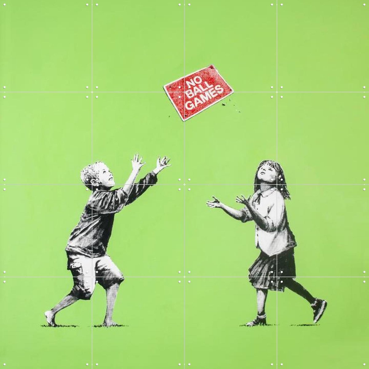 IXXI No Ball Games, Banksy - 80 x 80 cm - Gratis ophangtool - Grote wanddecoratie en posters - Pop art, Street art, Kleurrijk, Speels, Illustraties