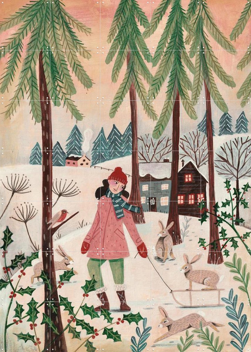 IXXI Walking in the snow, Caroline Bonne Müller & Various - 100 x 140 cm - Gratis ophangtool - Grote wanddecoratie en posters - Kleurrijk