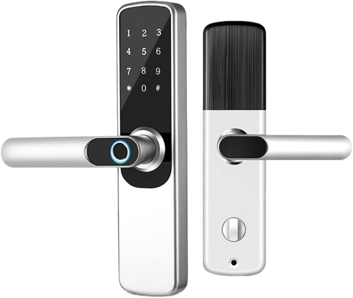 Slim deurslot Slim elektronisch deurslot Keyless Entry vingerafdrukdeurslot met handgreep App-bediening for thuiskantoor vingerafdruk(Silver)