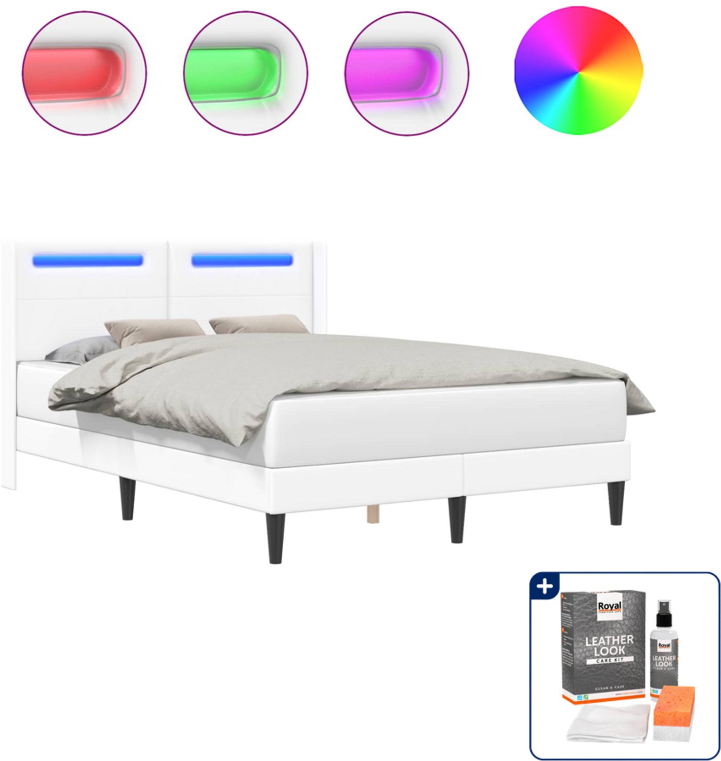 vidaXL bedframe - 120 x 190 cm - kunstleer - wit - Inclusief onderhoudsset voor kunstleer 150 ml