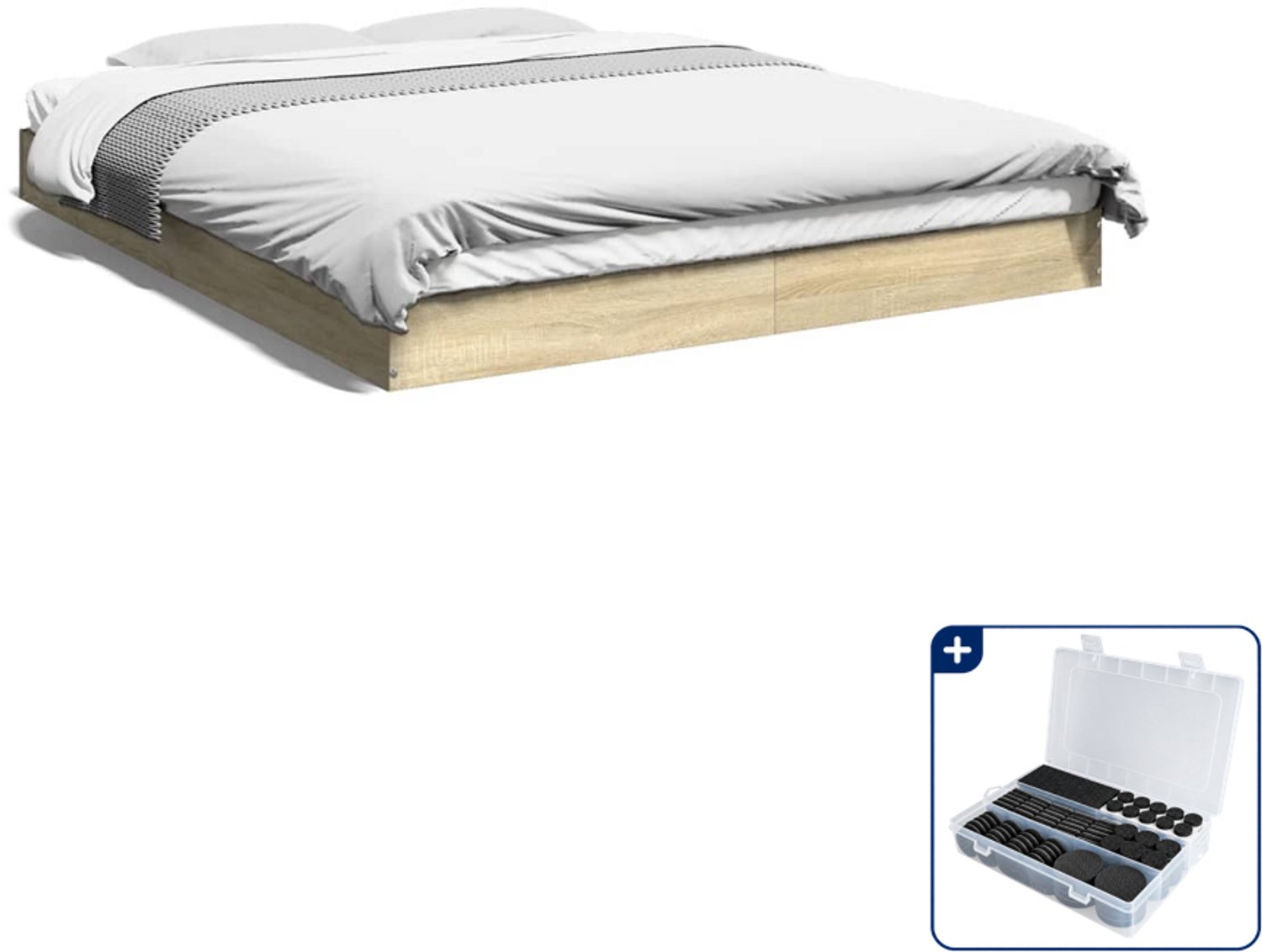 vidaXL bedframe - Queensize - 160 x 200 cm - sonoma eiken - Inclusief antikrasvilt 177-delig Bruin