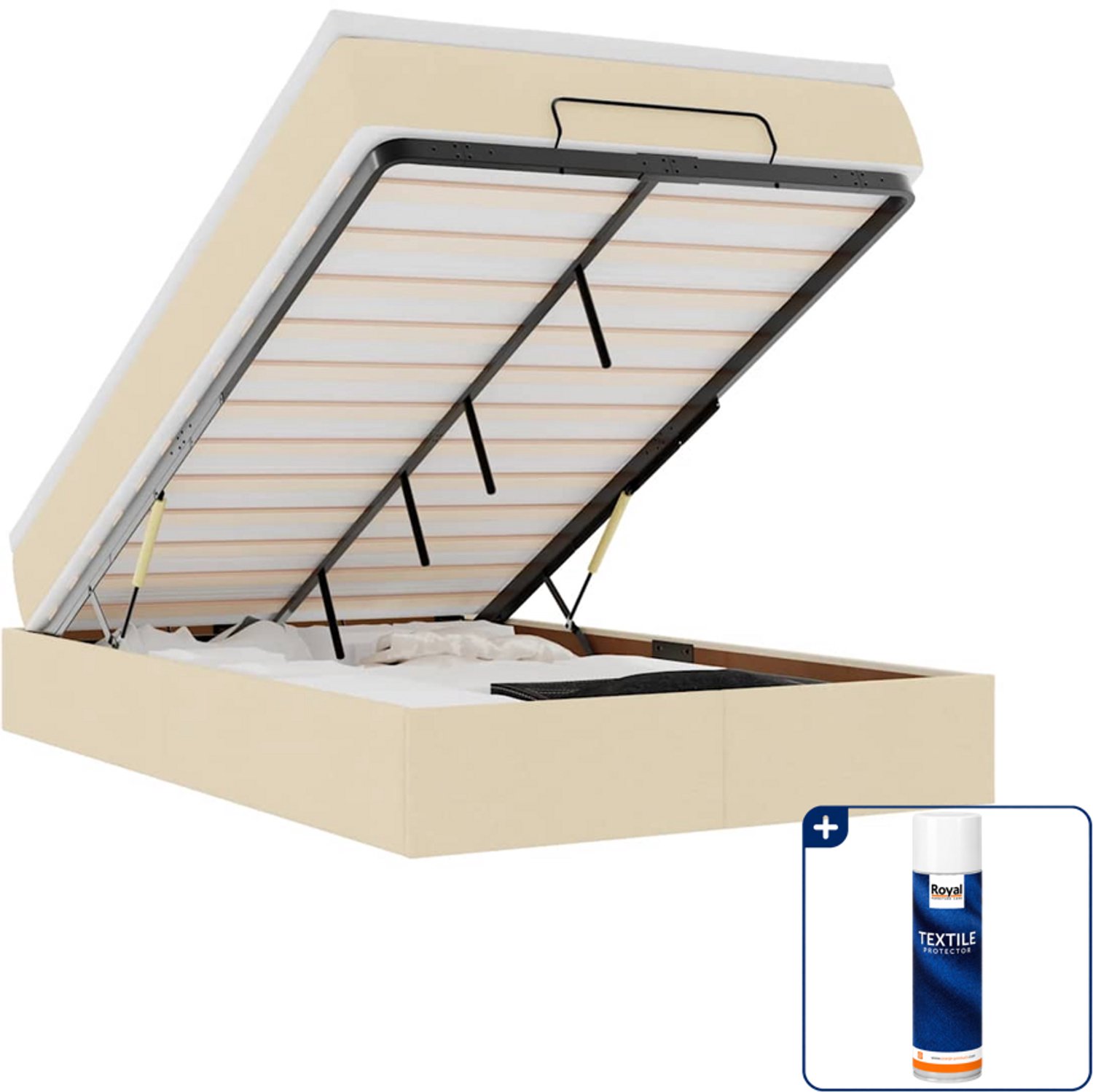 vidaXL ottoman bed met matras - 120 x 200 cm - stof - crème - Inclusief textielbeschermer 500 ml Blauw