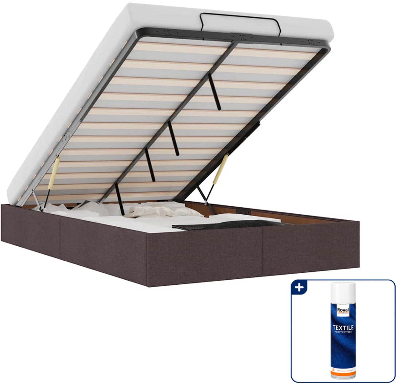 vidaXL bedframe - 120 x 200 cm - stof - donkerbruin - Inclusief textielbeschermer 500 ml Wit
