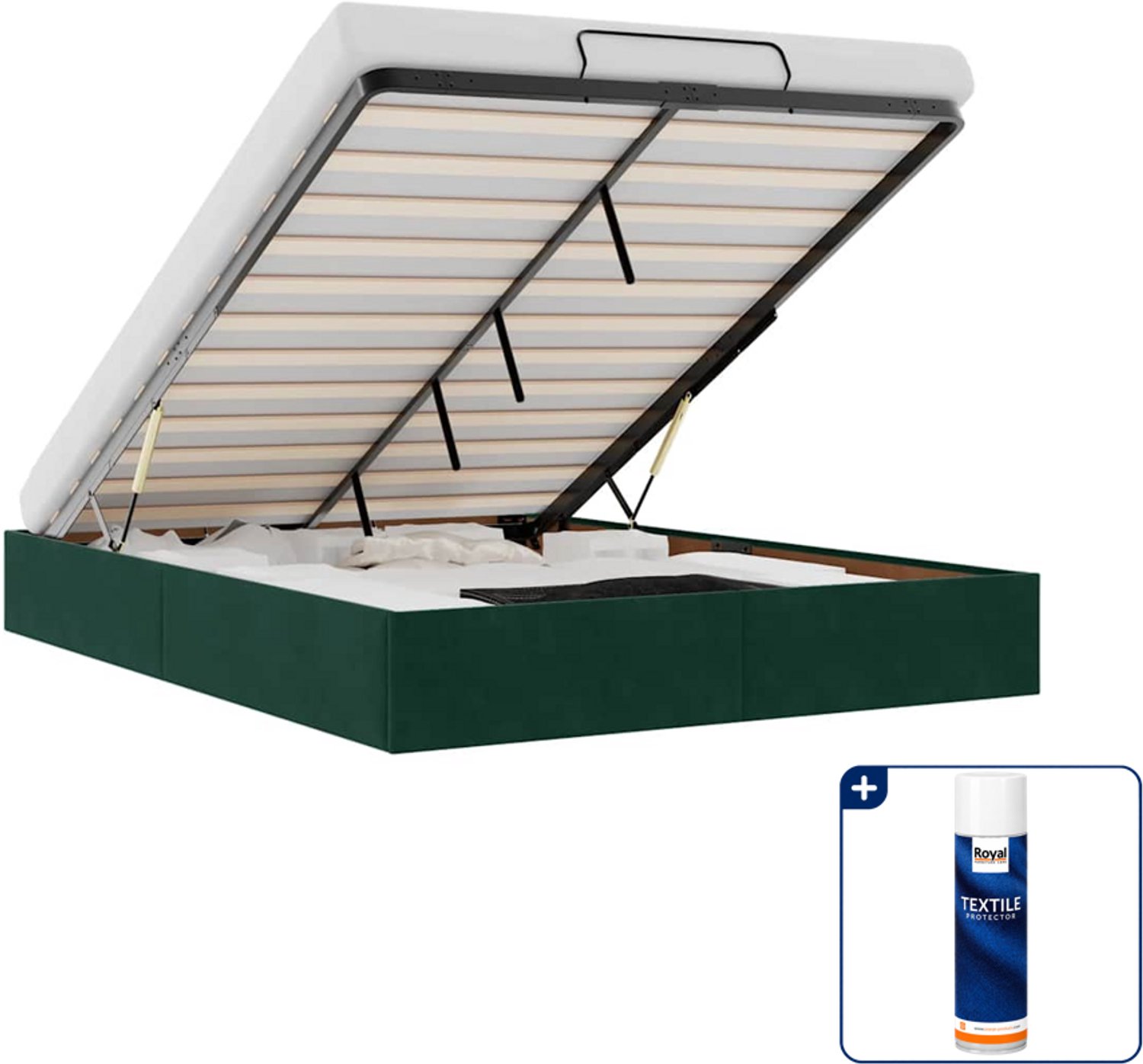 vidaXL Ottoman bedframe - Small double - 140 x 200 cm - fluweel - donkergroen - Inclusief textielbeschermer 500 ml Blauw