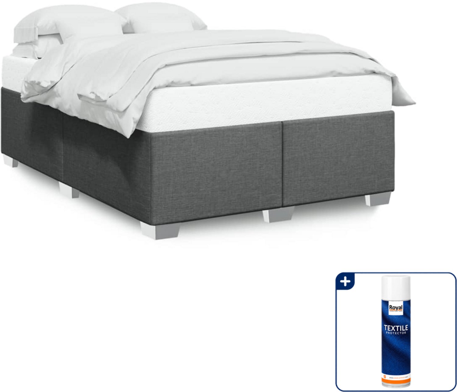 vidaXL Bedframe Small double - 140 x 200 cm - donkergrijs - Inclusief textielbeschermer 500 ml Bruin