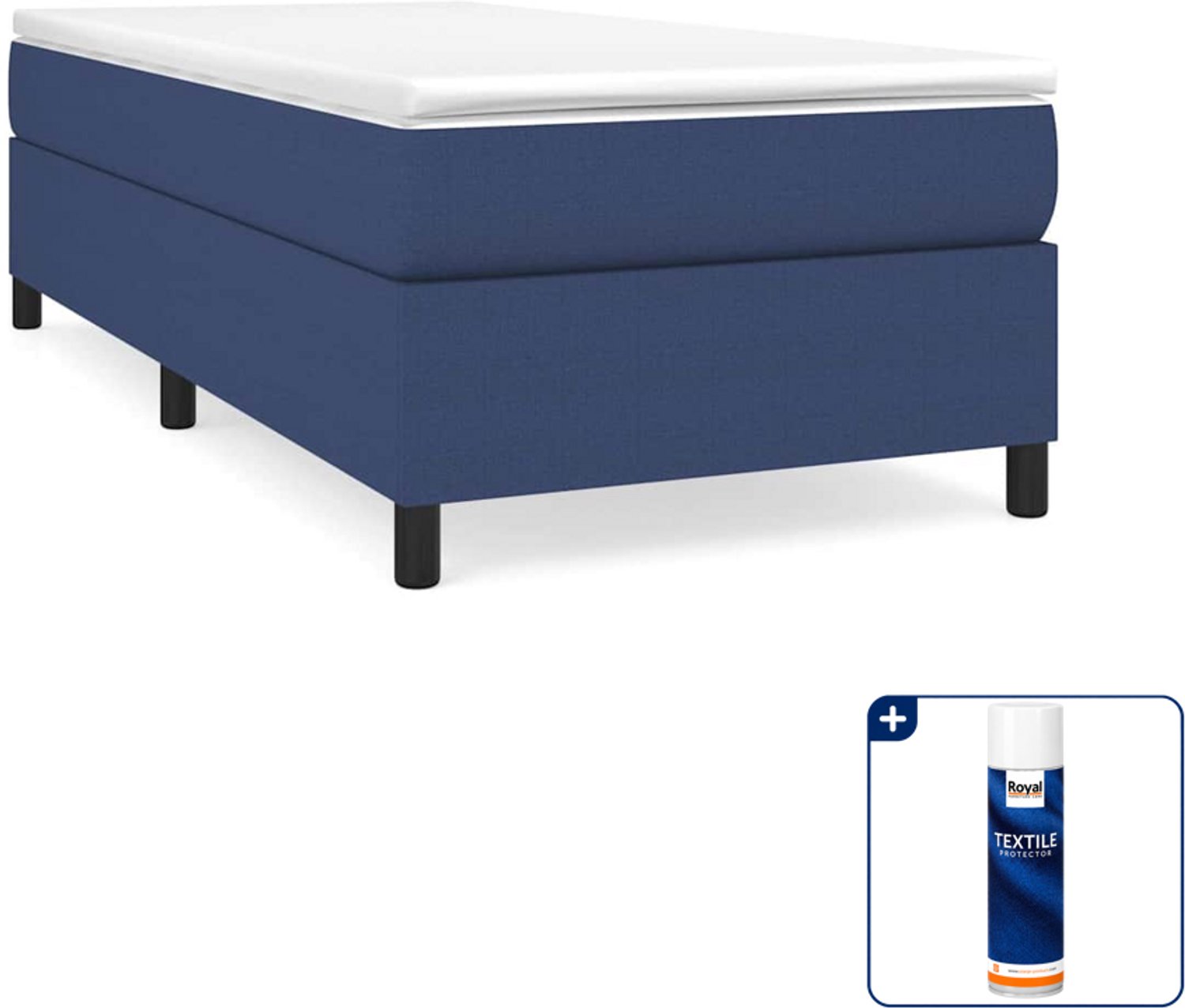 vidaXL boxspring met matras 90 x 190 cm - stof - blauw - Inclusief textielbeschermer 500 ml