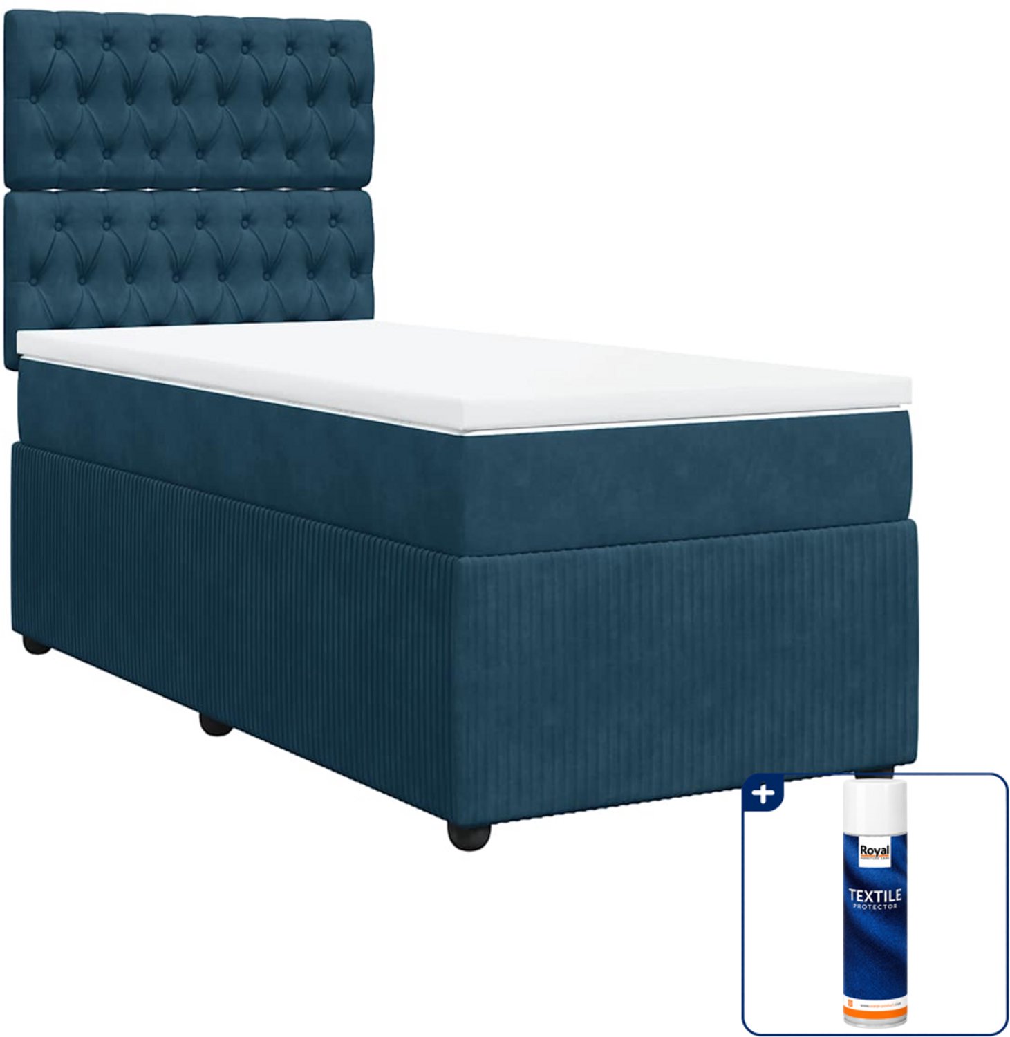 vidaXL boxspring met matras - 100 x 200 cm - fluweel - donkerblauw - Inclusief textielbeschermer 500 ml