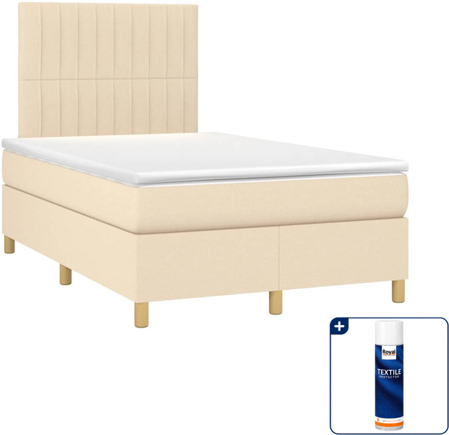 vidaXL Boxspring met matras 120 x 190 cm - stof - crème - Inclusief textielbeschermer 500 ml
