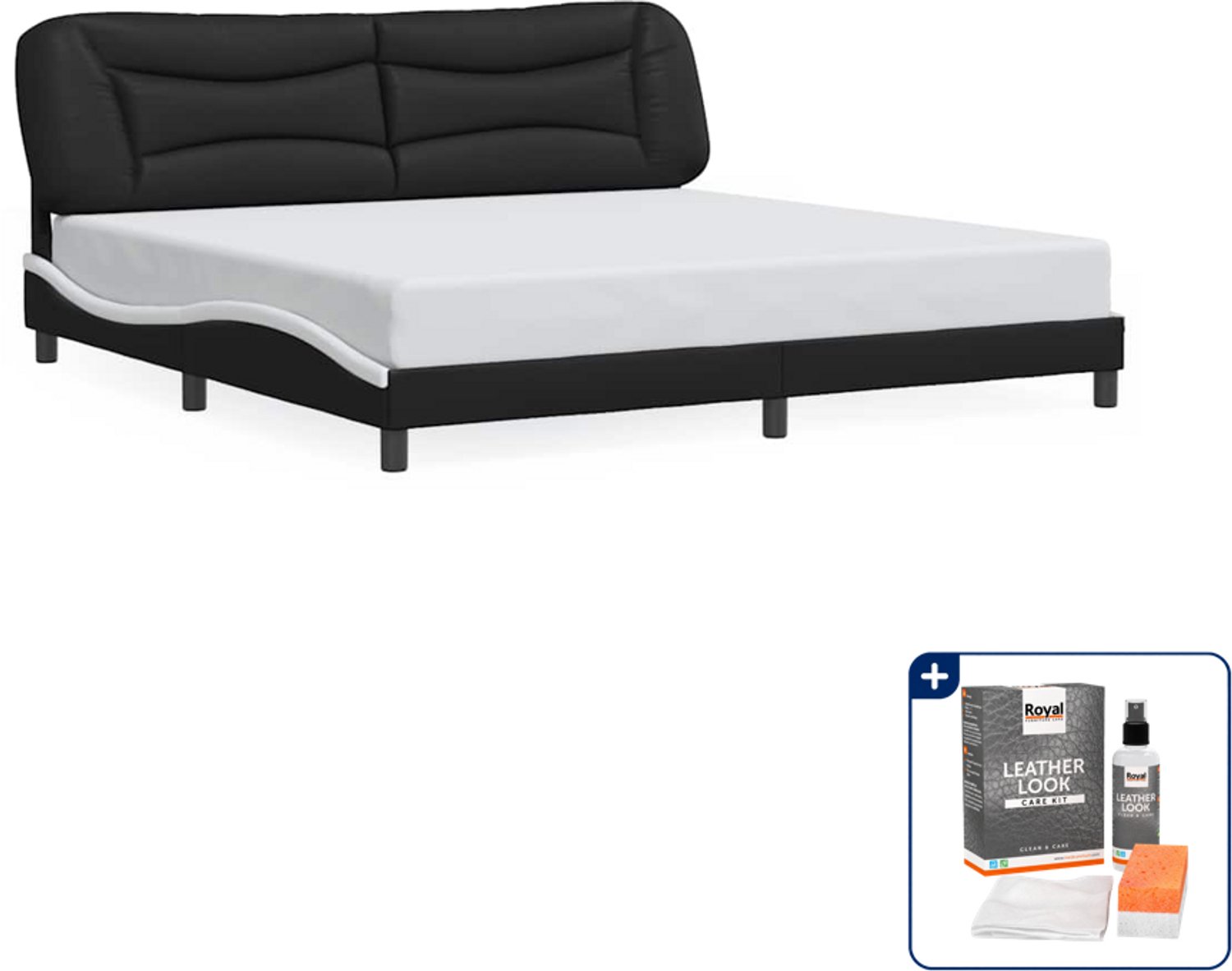 vidaXL bedframe Hvar - 200 x 200 cm - zwart en wit - Inclusief onderhoudsset voor kunstleer 150 ml