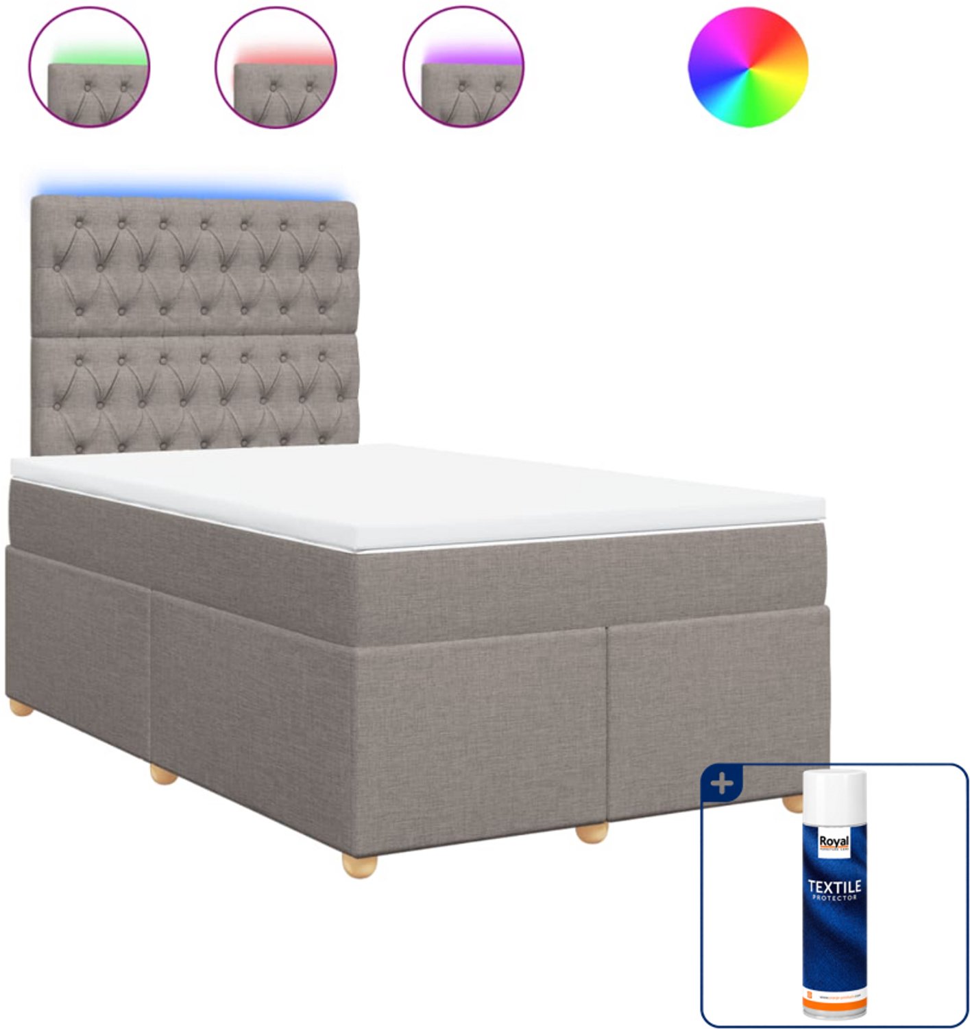 vidaXL boxspring met matras 120 x 190 cm - stof - taupe - Inclusief textielbeschermer 500 ml