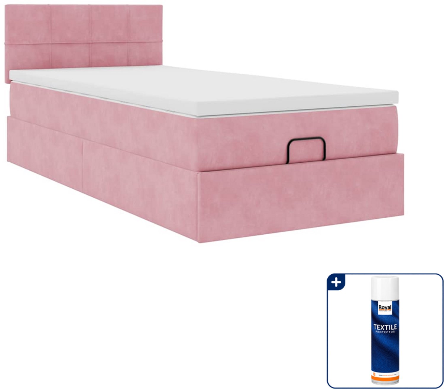 vidaXL Ottoman bed met matras 100 x 200 cm - fluweel - roze - Inclusief textielbeschermer 500 ml Grijs