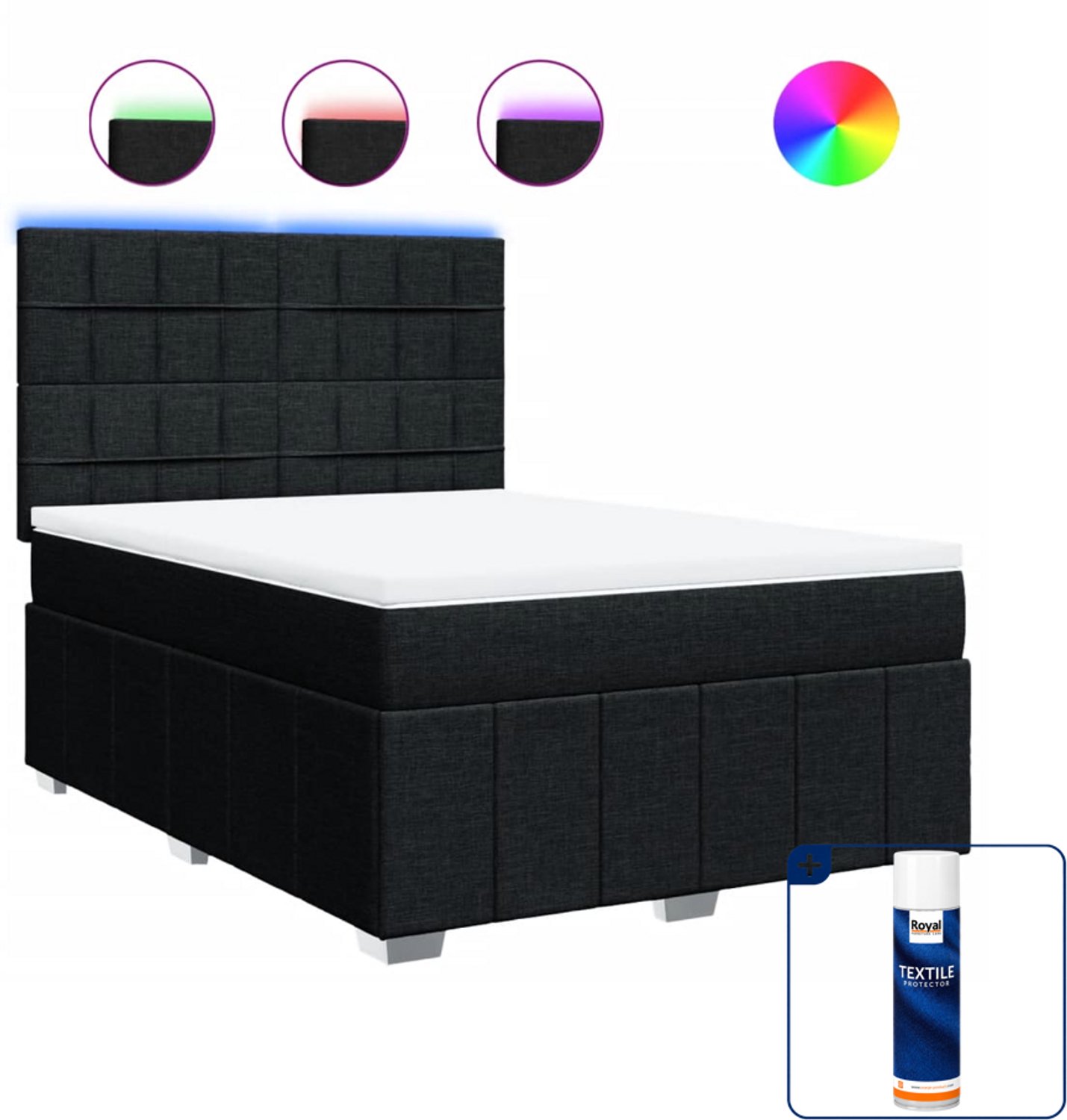 vidaXL Boxspring met matras - 140 x 190 cm - zwart - Inclusief textielbeschermer 500 ml