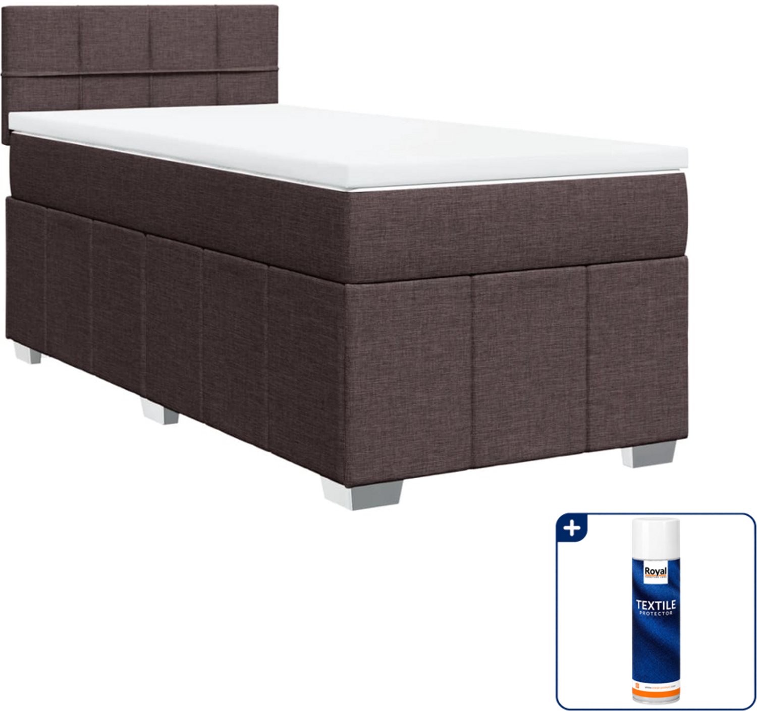 vidaXL boxspring met matras 100 x 200 cm - donkerbruin - Inclusief textielbeschermer 500 ml