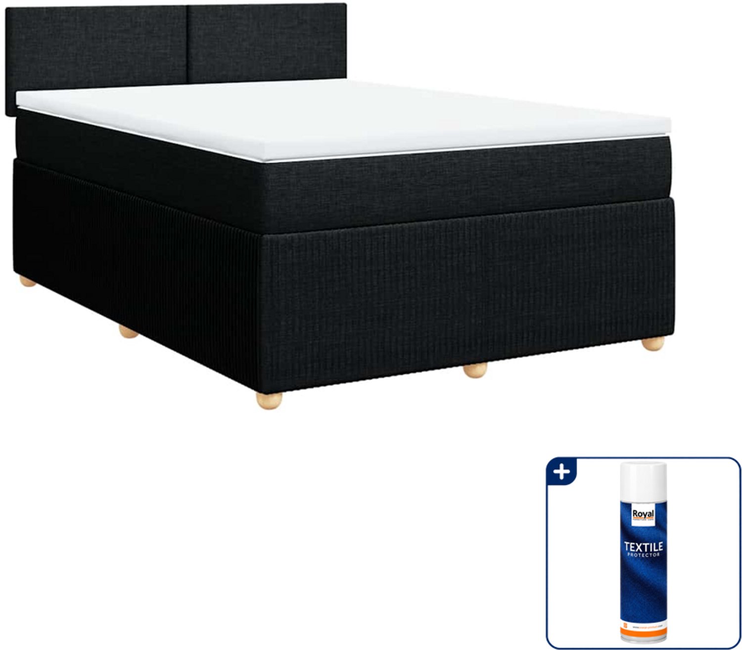 vidaXL boxspring met matras 140 x 190 cm - stof - zwart - Inclusief textielbeschermer 500 ml