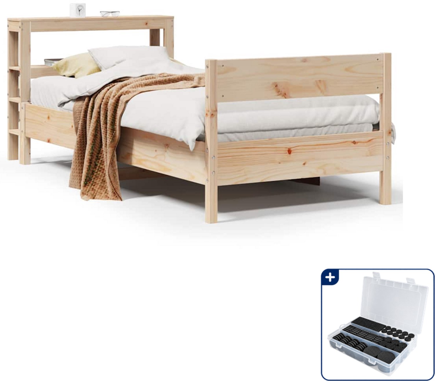 vidaXL bedframe - 75 x 190 cm - massief grenenhout - Inclusief antikrasvilt 177-delig Bruin