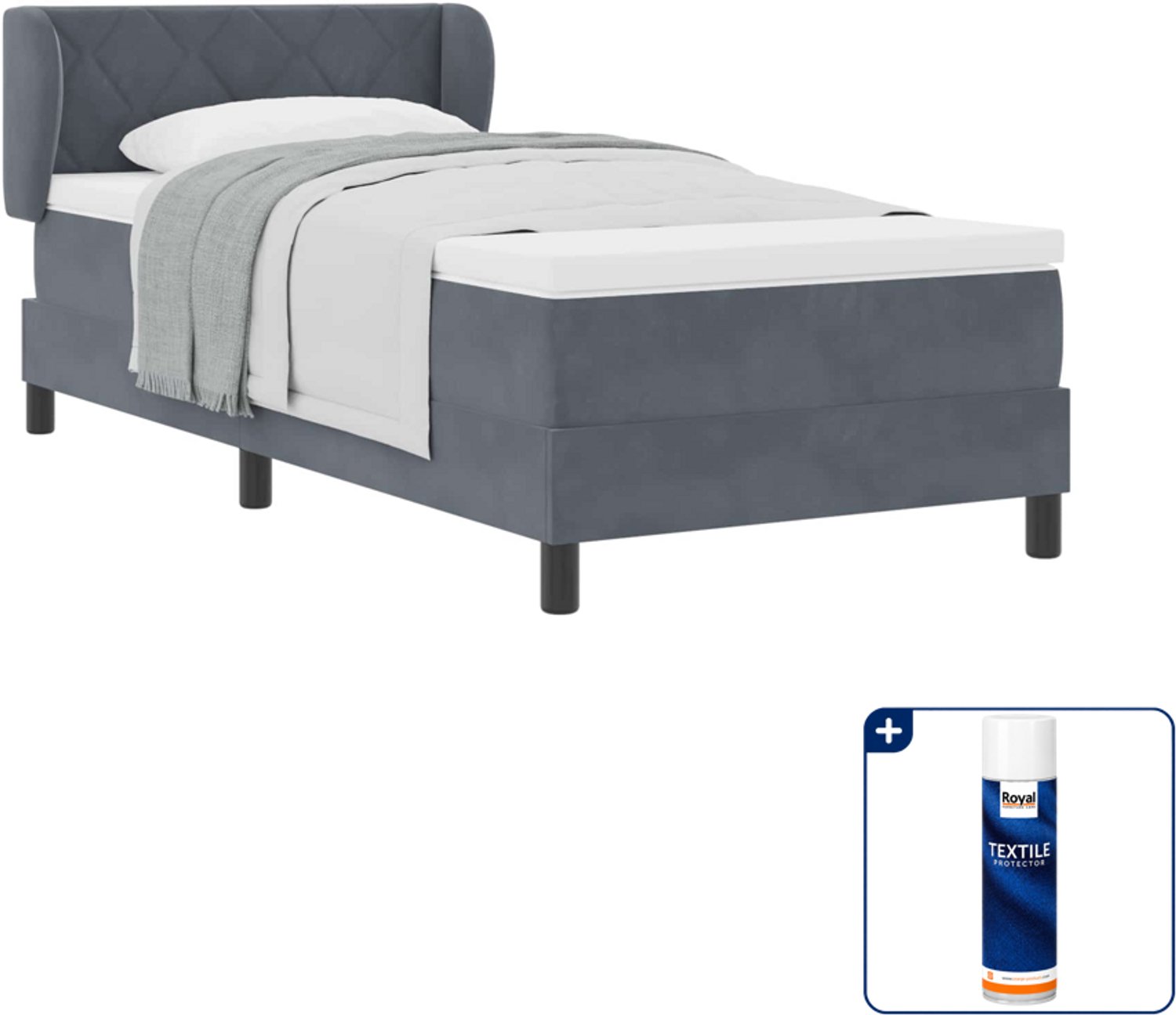 vidaXL boxspringbed - 100 x 200 cm - fluweel - donkergrijs - Inclusief textielbeschermer 500 ml