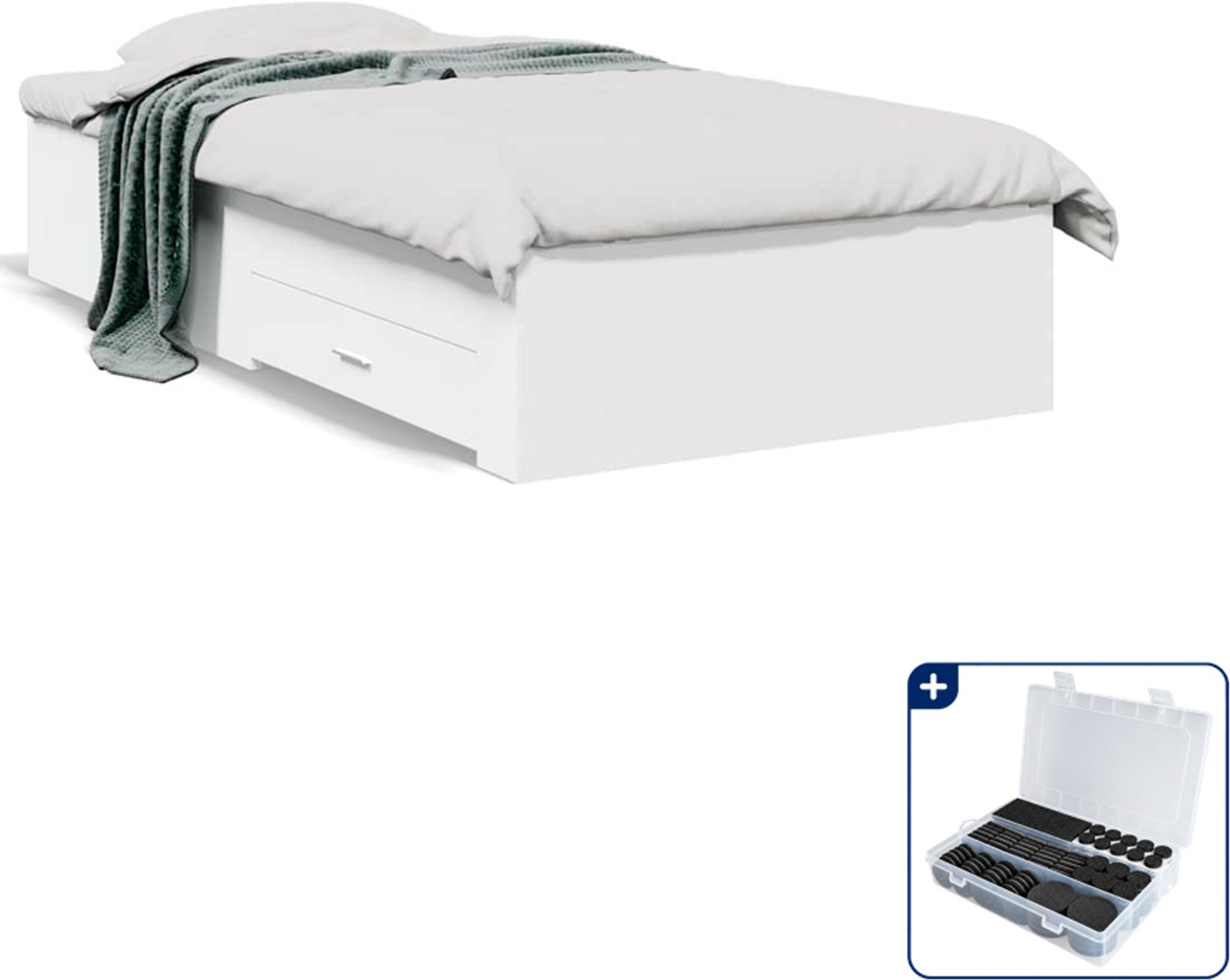 vidaXL bedframe - 100 x 200 cm - bewerkt hout - wit - Inclusief antikrasvilt 177-delig Bruin