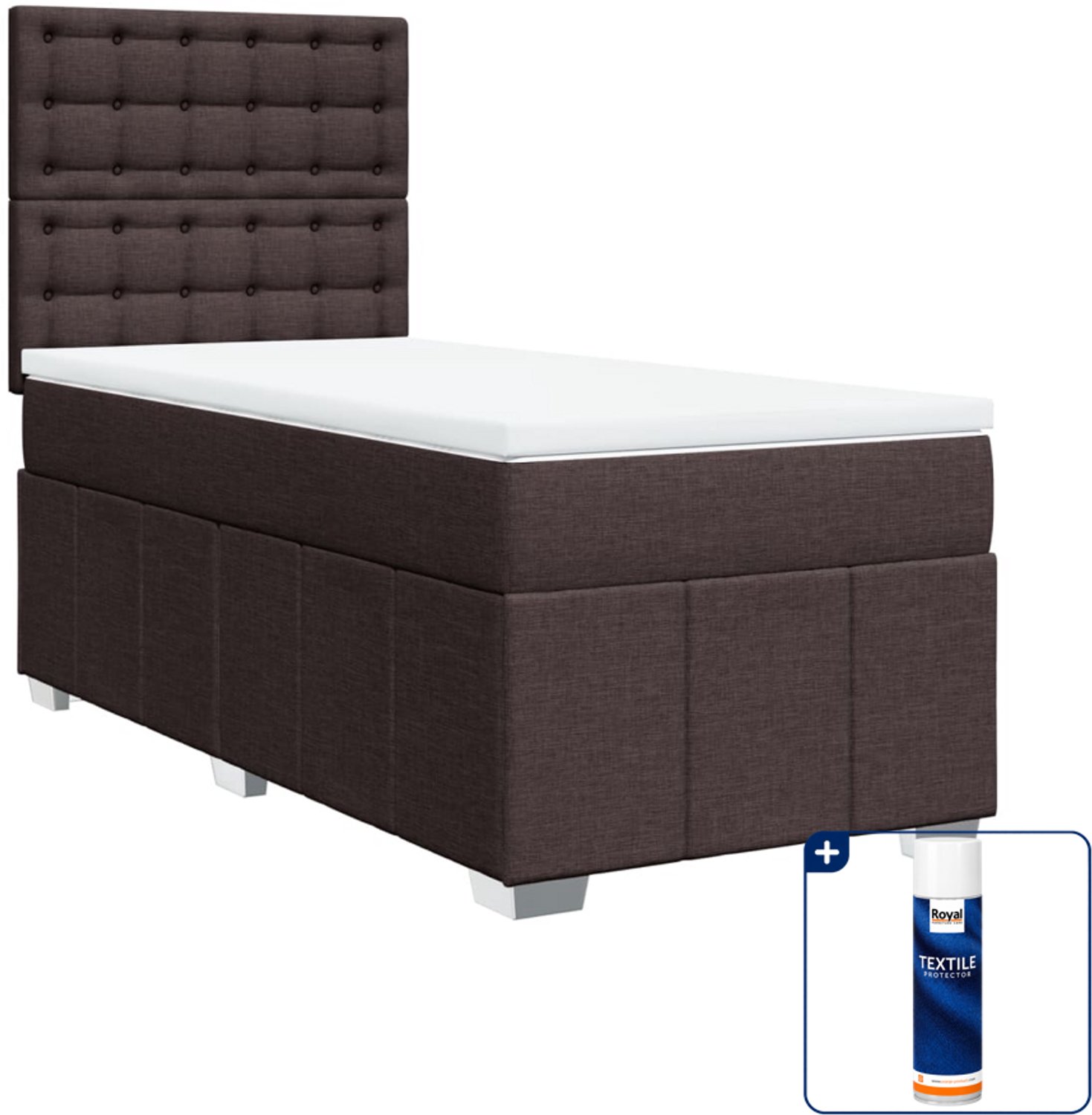 vidaXL boxspring met matras 100 x 200 cm - donkerbruin - Inclusief textielbeschermer 500 ml