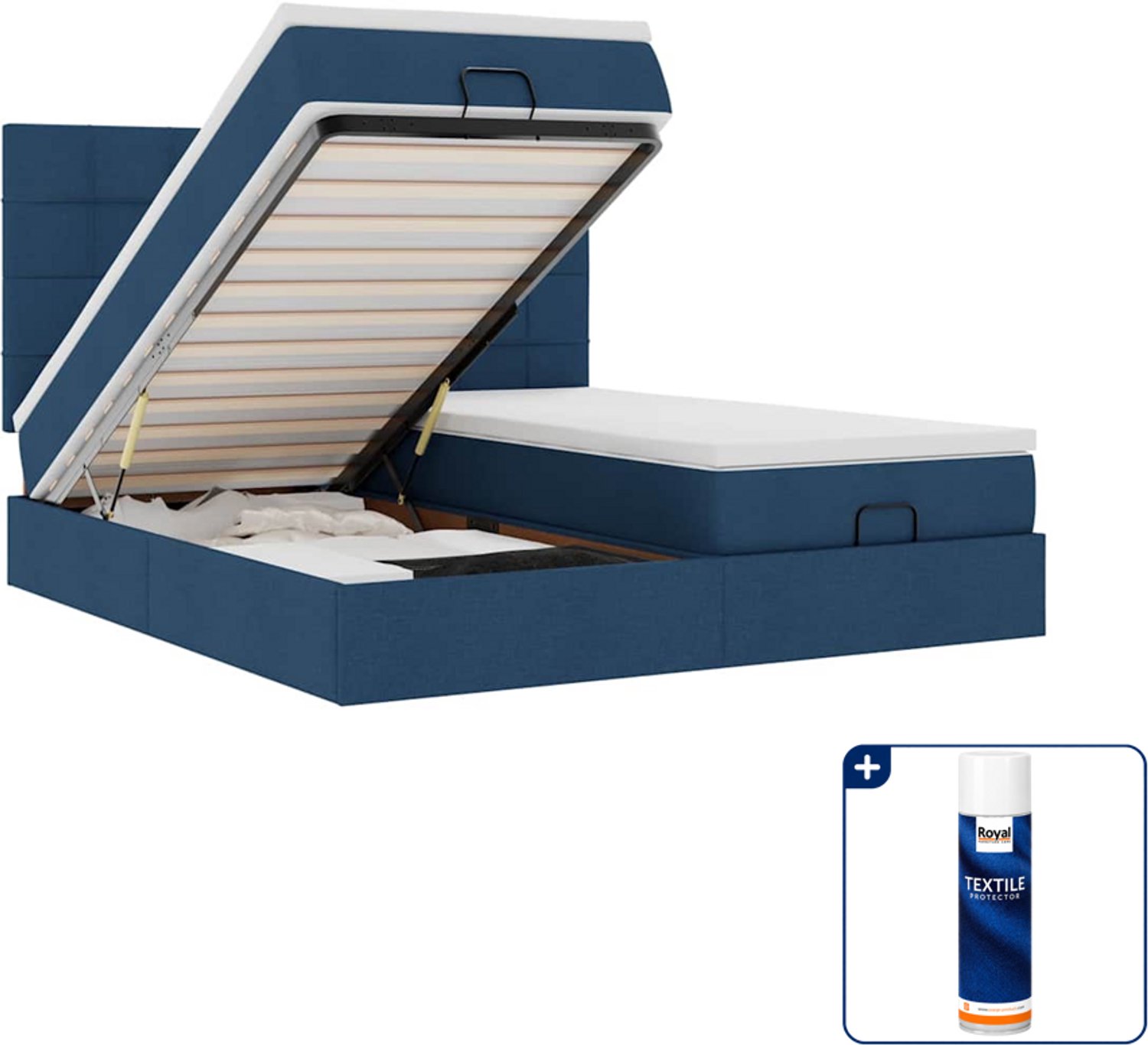 vidaXL queensize ottoman bed met matras en led - 160x200 cm - blauw - Inclusief textielbeschermer 500 ml