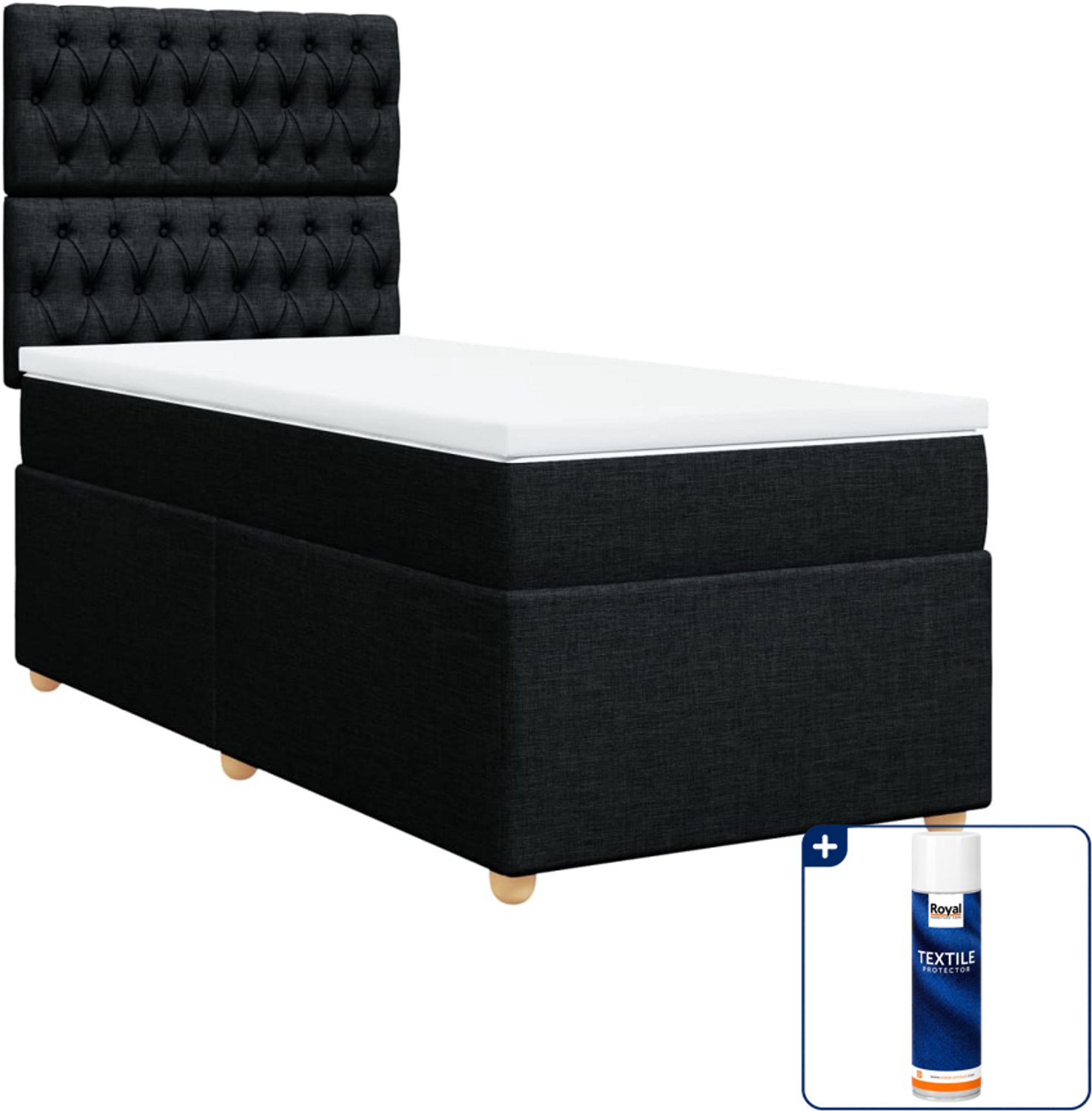 vidaXL boxspring met matras - 100 x 200 cm - stof - zwart - Inclusief textielbeschermer 500 ml