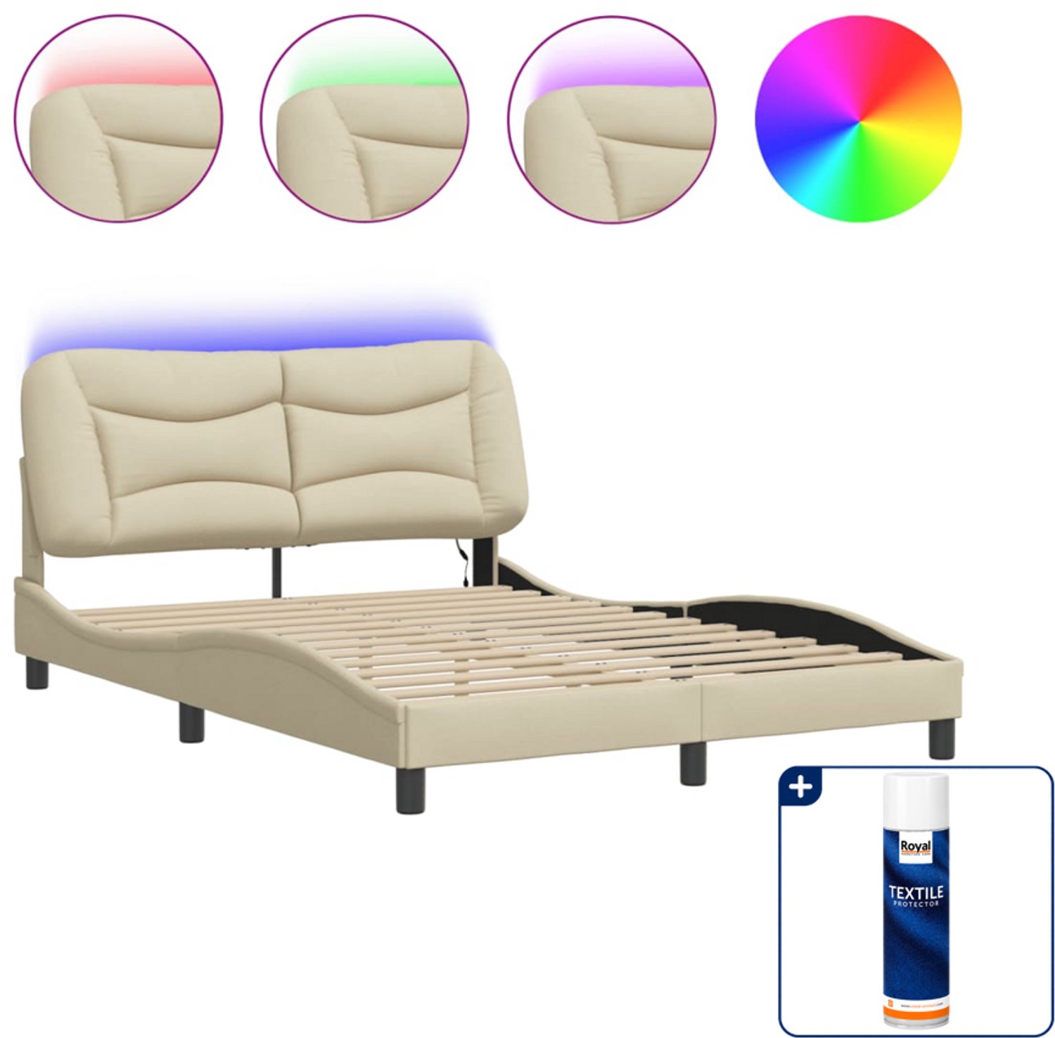 vidaXL Hvar bedframe - 120 x 200 cm - crème - Inclusief textielbeschermer 500 ml Wit