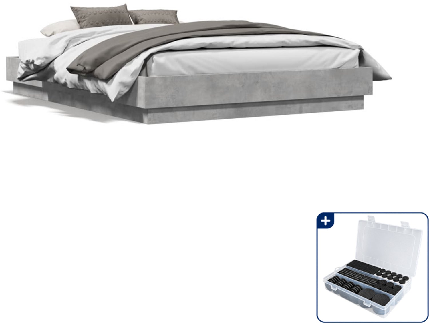 vidaXL bedframe - 120 x 190 cm - bewerkt hout - betongrijs - Inclusief antikrasvilt 177-delig Wit