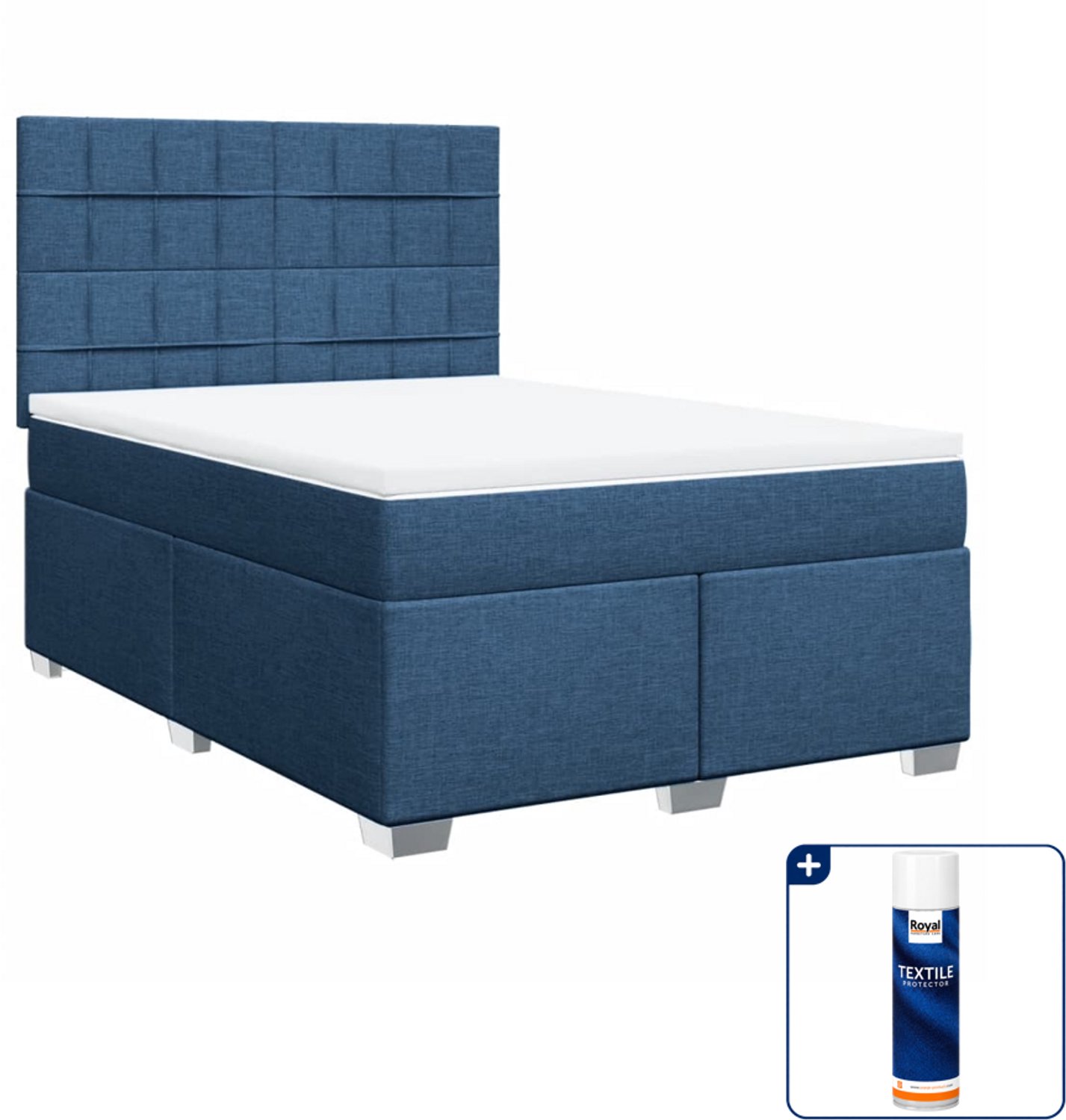 vidaXL Queensize boxspring - 160 x 200 cm - blauw - Inclusief textielbeschermer 500 ml