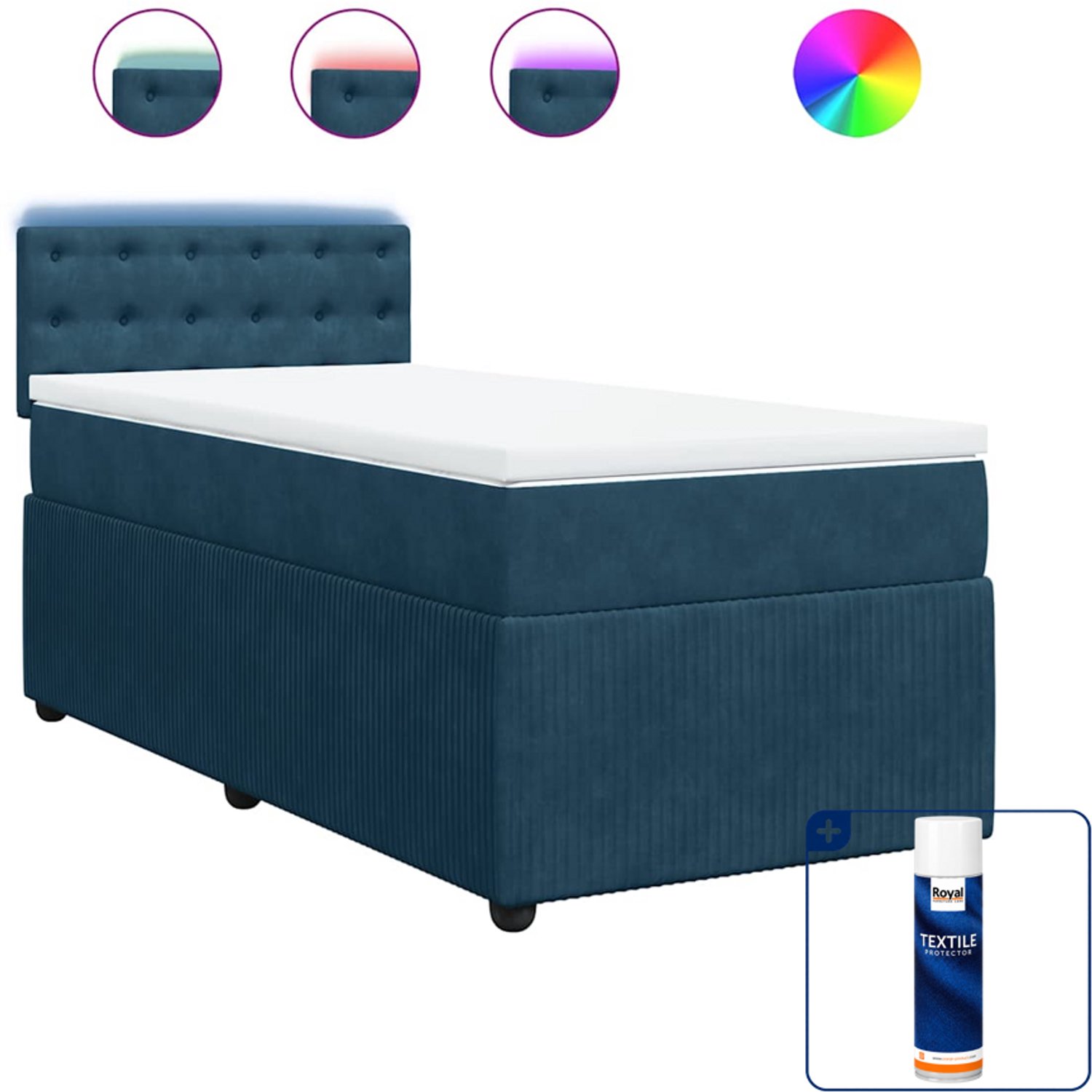 vidaXL boxspring met matras - 90 x 190 cm - fluweel - blauw - Inclusief textielbeschermer 500 ml