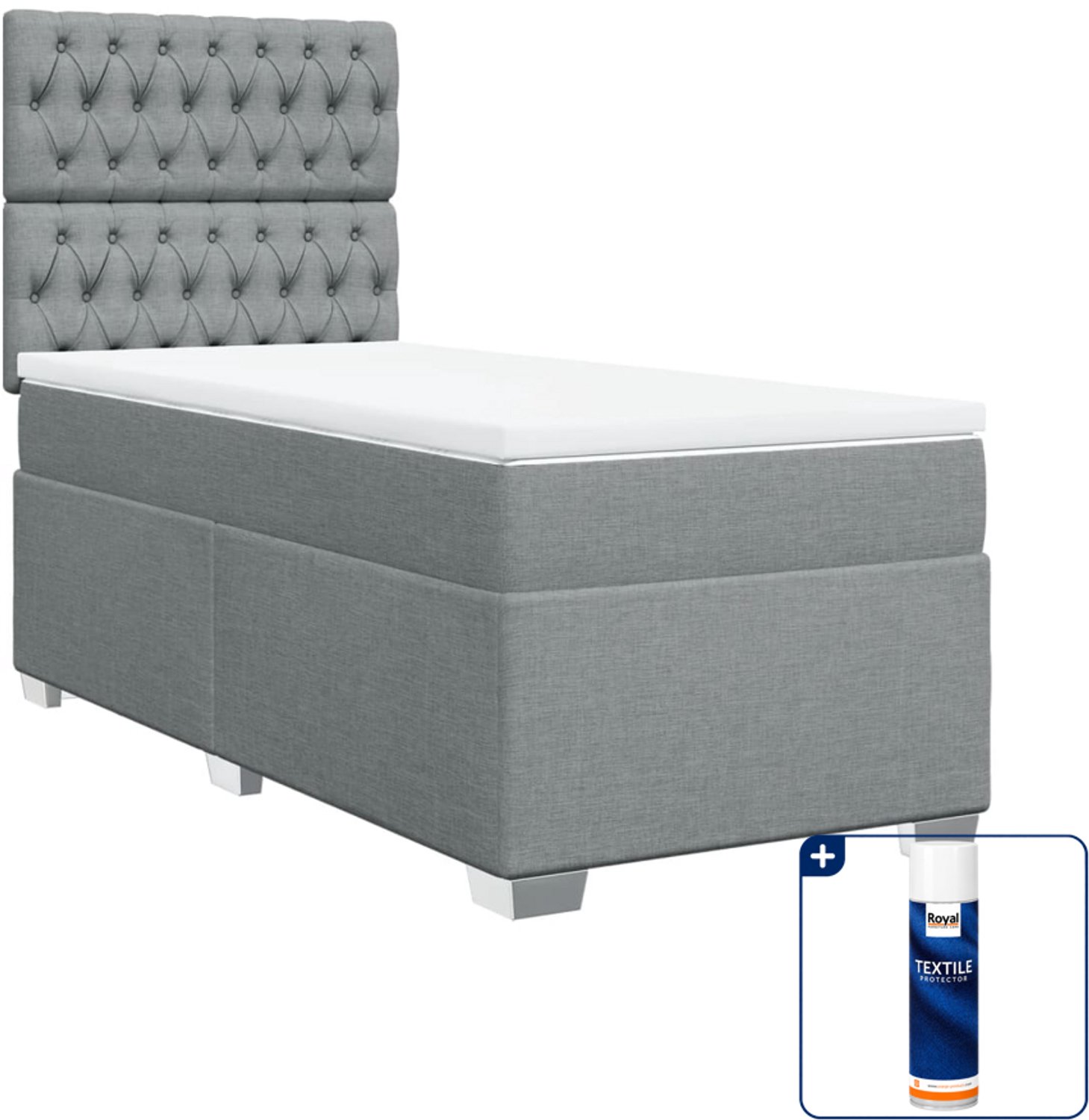 vidaXL boxspring met matras - 90 x 190 cm - stof - lichtgrijs - Inclusief textielbeschermer 500 ml